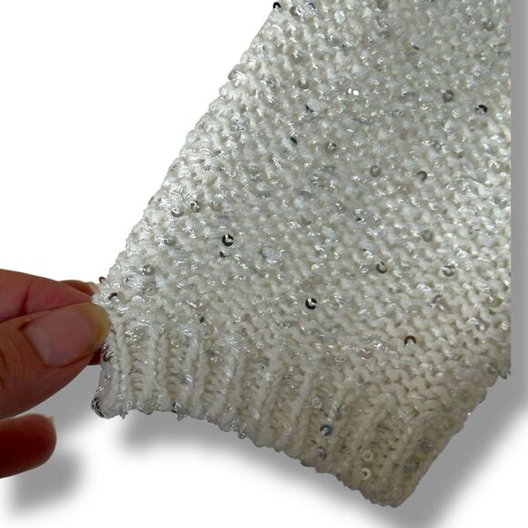 Loft Outlet Sequin 3/4 Sleeve White Lightweight Tunic Sweater SP - Picture 9 of 9